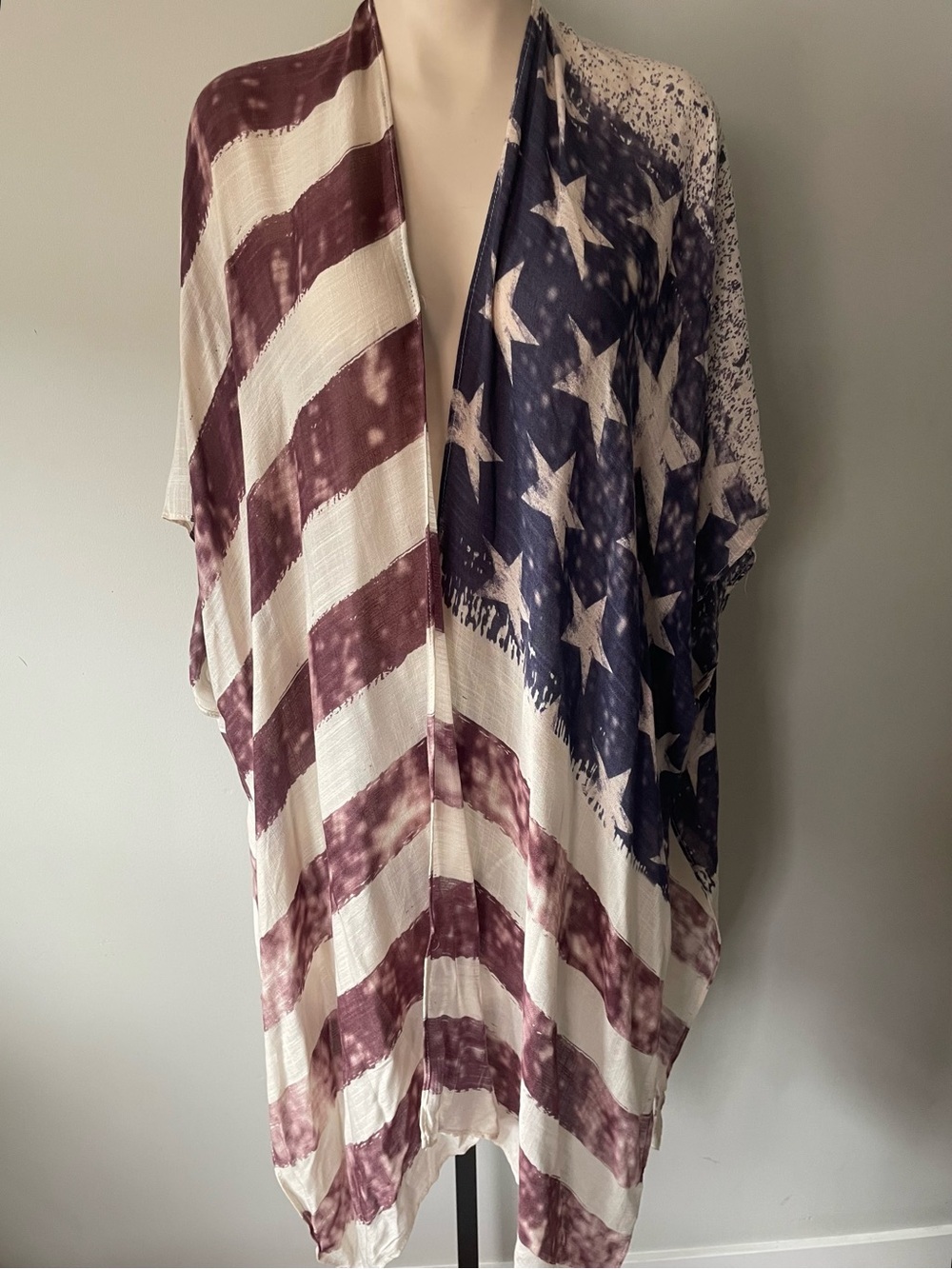Grace & Lace American Flag Print Kimono Cardigan Wrap Long